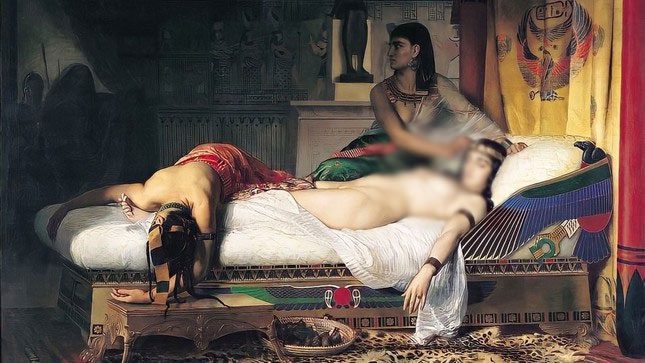The painting titled "The Death of Cleopatra" (1874) by Jean-André Rixens.