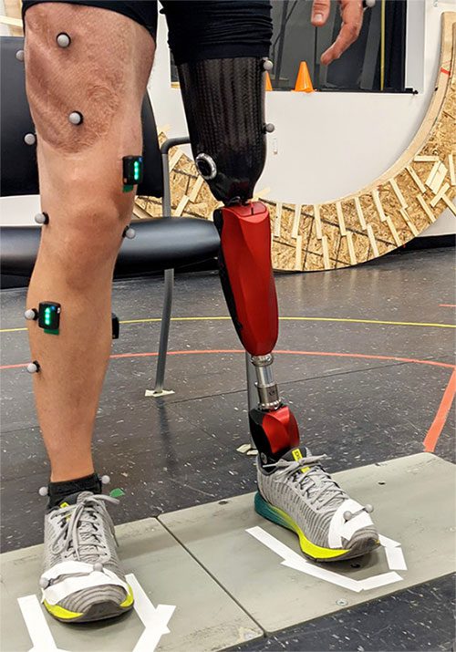 The device being tested with a leg amputee.