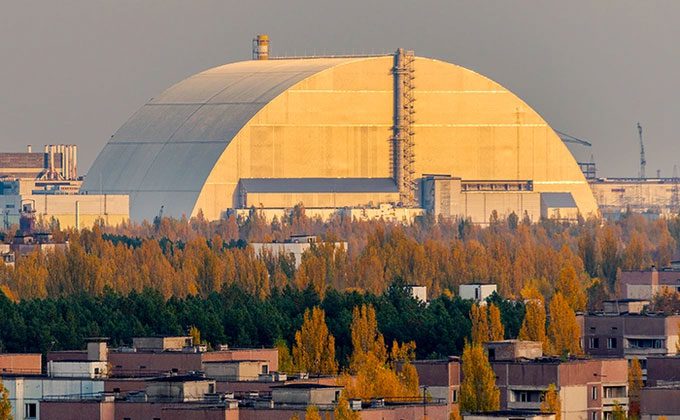 The remaining dome at Block 4 of the Chernobyl nuclear power plant.