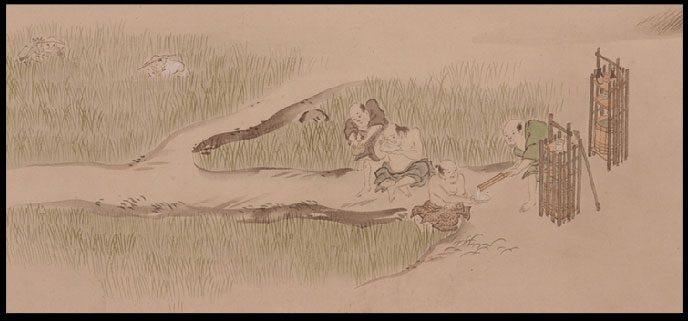 A scene of a farmer eating bento from the "Picture Book of Cultivation" during the Edo period.
