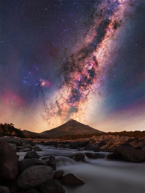 Photo “Milky Way Rising over Stony River & Mt Taranaki” by author Brendan Larsen.