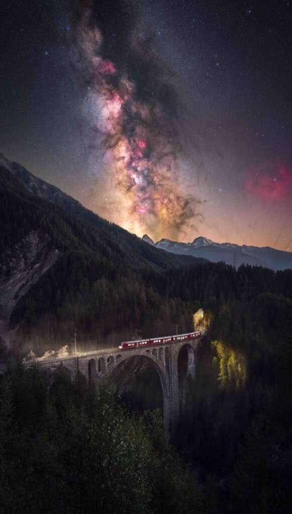 The photo 'Night Train' by author Alexander Forst taken in Graubünden, Switzerland.