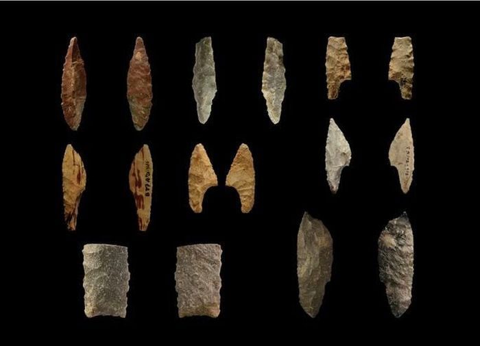 Spear points in the prehistoric cave of Spain with adhesive
