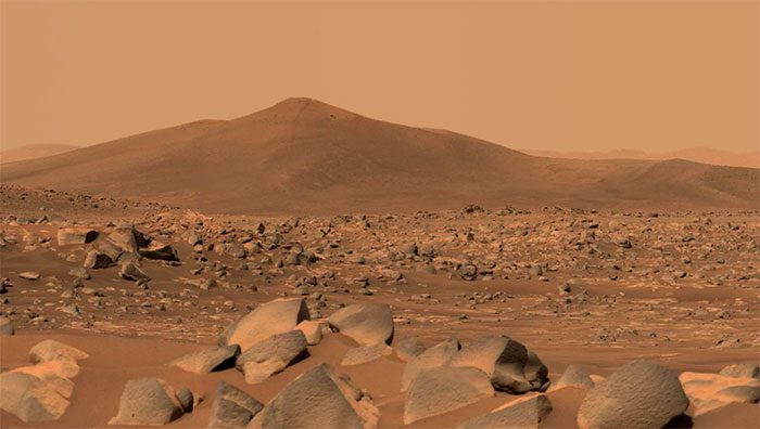  The dry and harsh terrain of Mars.