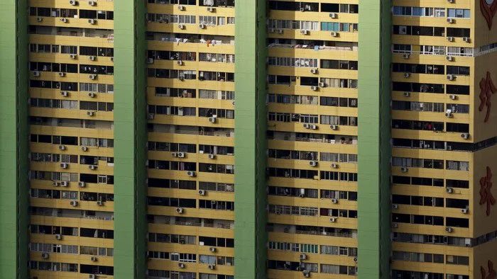 Air conditioning units outside an apartment building in Singapore.