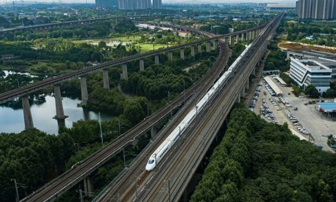 A high-speed train running near Wuhan.