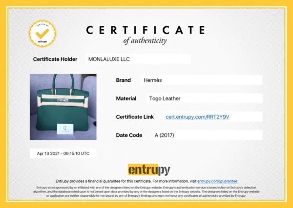 Entrupy Certification Sample