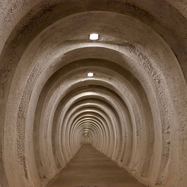 Curved walls designed to slow down the pressure wave from a nuclear explosion.