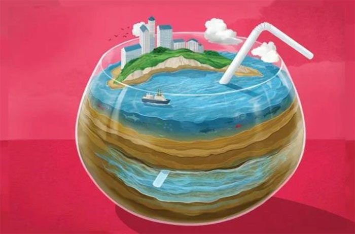 An illustration depicting a freshwater reservoir beneath the sea