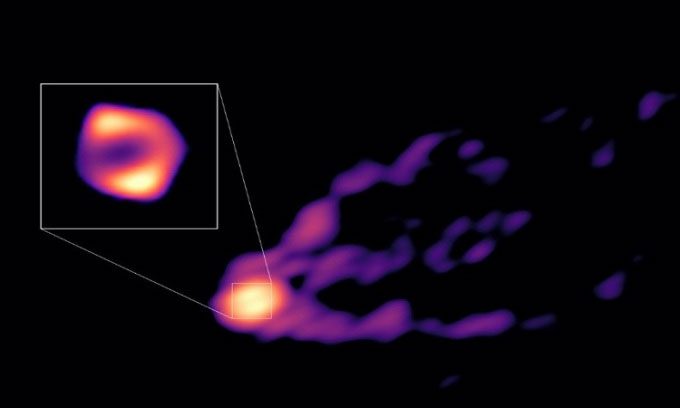 Image of energy rays emitted from a black hole captured by scientists.