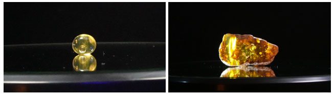 Two amber samples in an experiment.