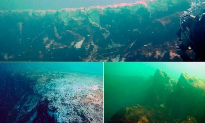 Underwater image of the Taam Ja’ blue hole.