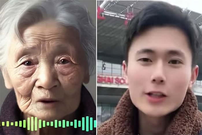 Wu with the AI version of his grandmother