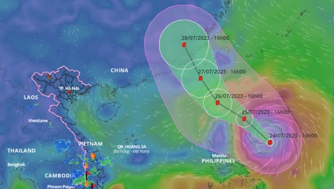Forecast path of Typhoon Doksuri likely to develop into a super typhoon today