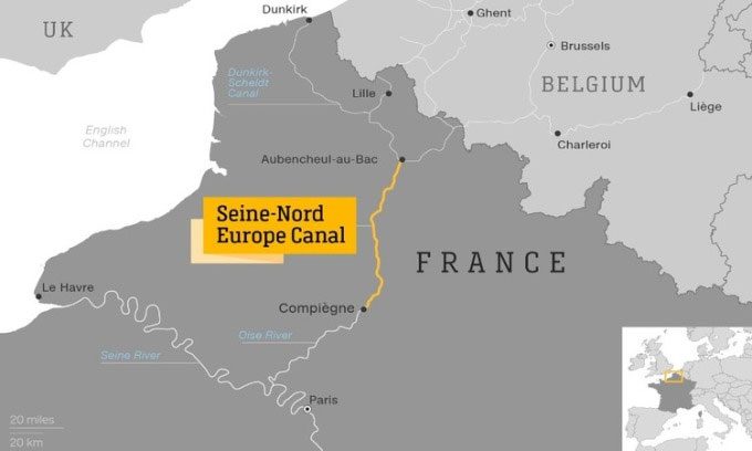 Route of the Seine-Nord Europe canal.