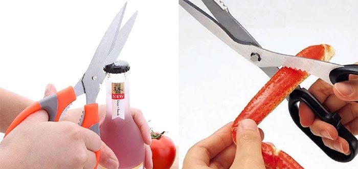 The purpose of the notch and serrated edge on scissors.