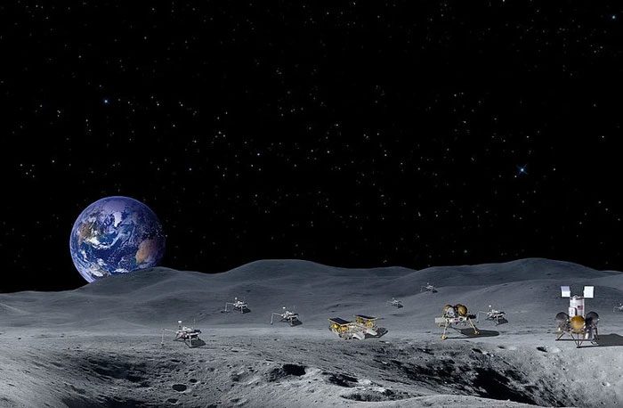 The Moon has been bombarded by solar winds carrying large amounts of Helium-3.