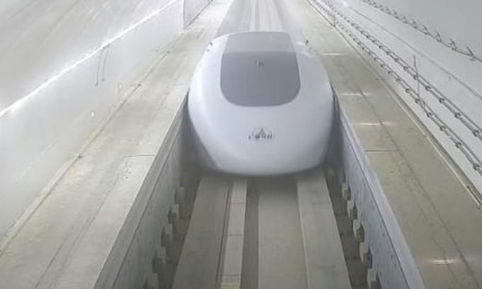 Hyperloop capsule operating at the test facility.