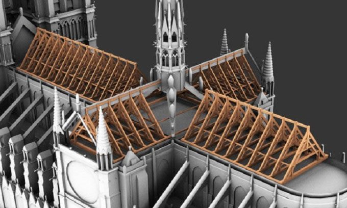 Wooden framework of Notre-Dame Cathedral.