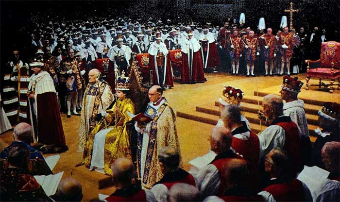 Queen Elizabeth II during her coronation at Westminster Abbey in 1953