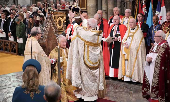 Archbishop Welby conducting the coronation ceremony for King Charles