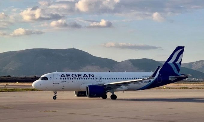 Aegean Airlines' Airbus A320 parked at Athens International Airport