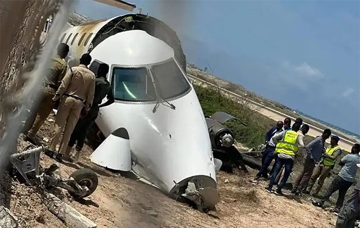 The front of the plane was nearly severed from the fuselage