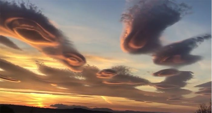 Lenticular clouds at sunset over Inverness, Scotland