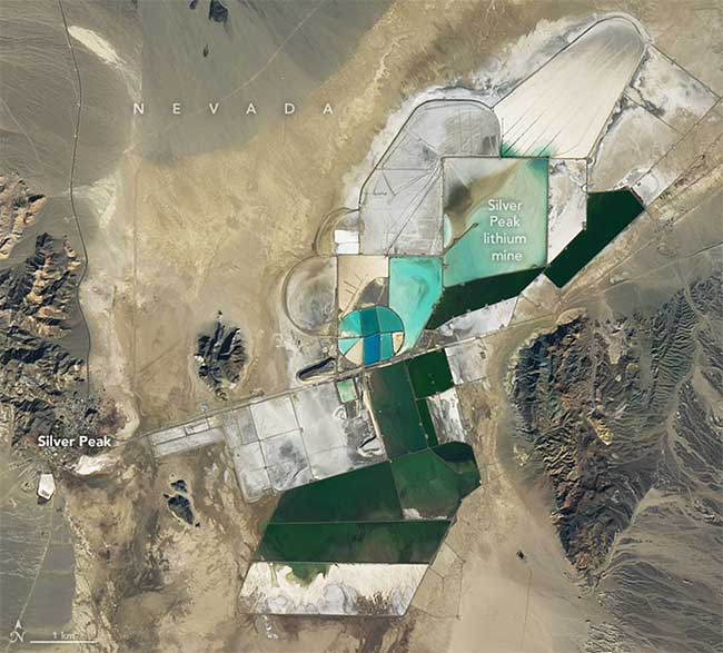 NASA satellite image taken on January 2, 2023, of Silver Peak in Nevada, USA.