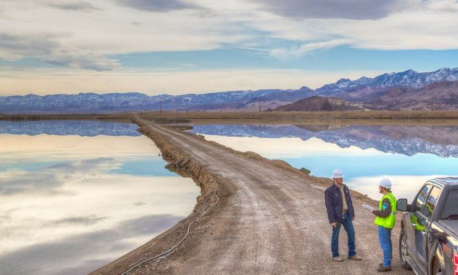 Lithium is extracted using evaporation ponds at the Silver Peak mine near Tonopah, Nevada.
