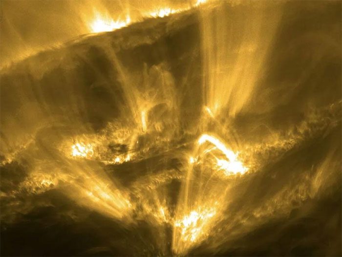 Coronal rain at a distance of 49 million km from the Sun.