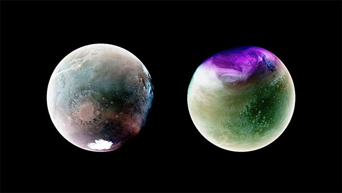 NASA's MAVEN spacecraft captures an image of Mars in ultraviolet light.