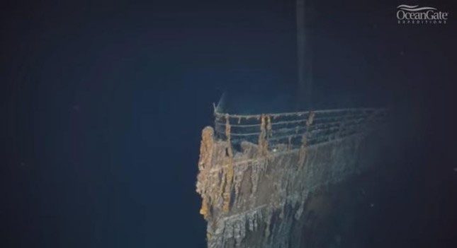 The bow of the Titanic in the newly released footage.