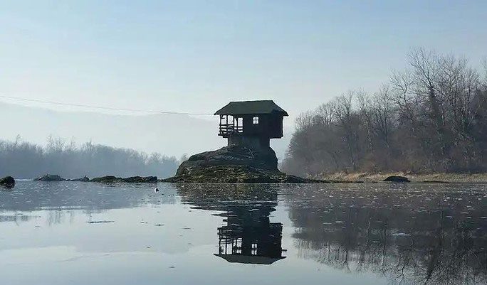 The small house in the Drina River - Serbia.