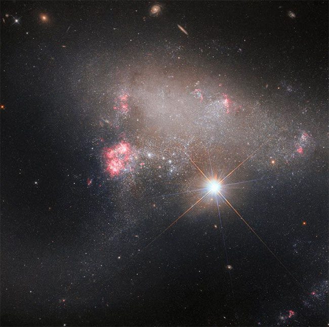 Star BD+17 2217 shining brightly in the anomalous galaxy Arp 263.