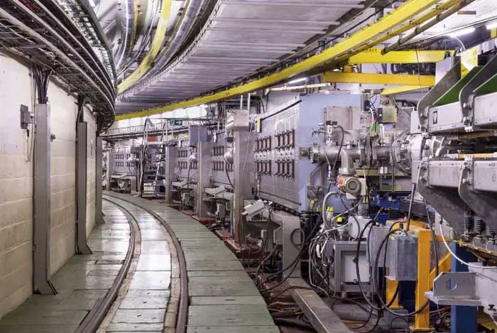 This machine accelerates the particle beam along a circular path of about 628 meters