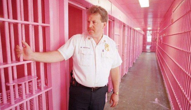 A prison painted pink in Switzerland.
