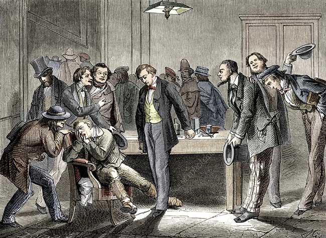 Wells using laughing gas for a tooth extraction in public.