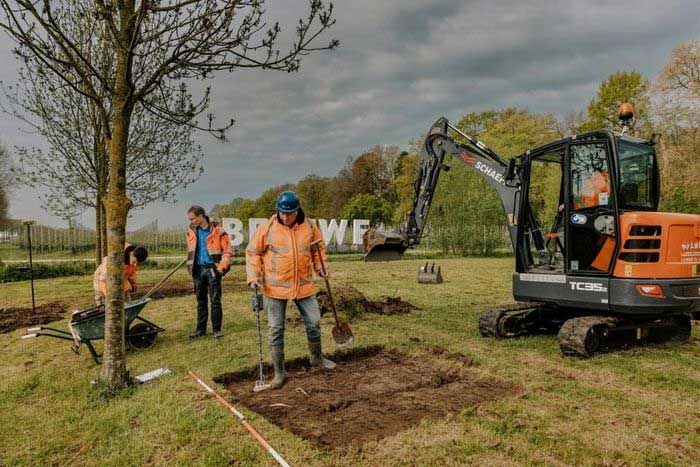 A team of experts and archaeologists in the village of Ommeren, Netherlands, on May 1.