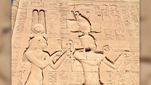 The massive relief depicting Cleopatra (Cleopatra VII) and her son Caesarion