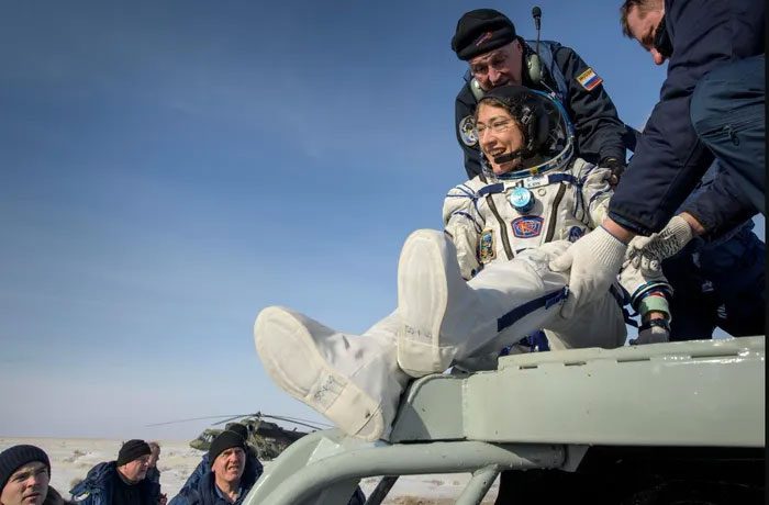 Christina Koch during her historic flight in 2019.