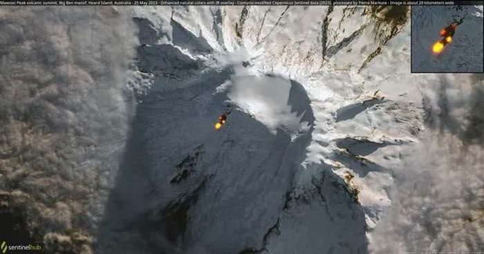Lava flowing down the slopes of Big Ben volcano on Heard Island near Antarctica.