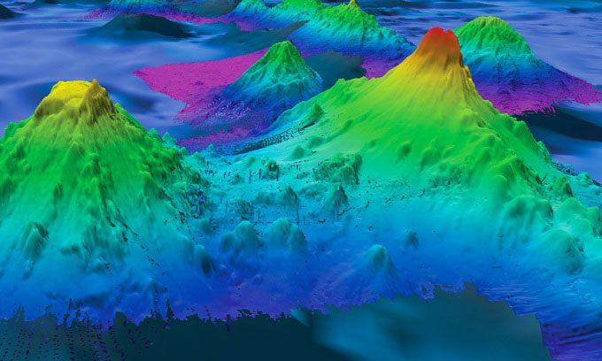 Pao Pao Seamount, 4,776m high (right) in the South Pacific