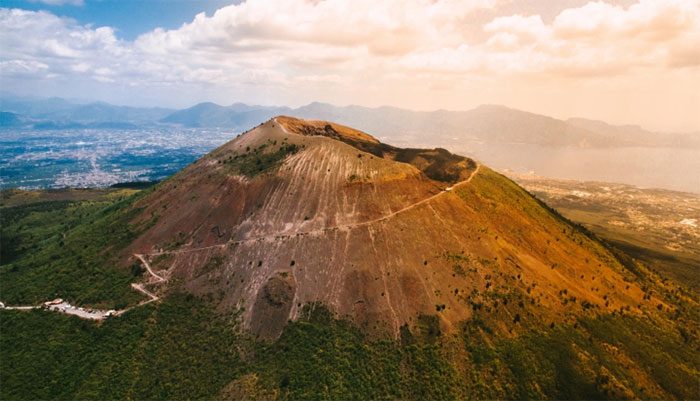 The majestic beauty of Vesuvius volcano viewed from above.