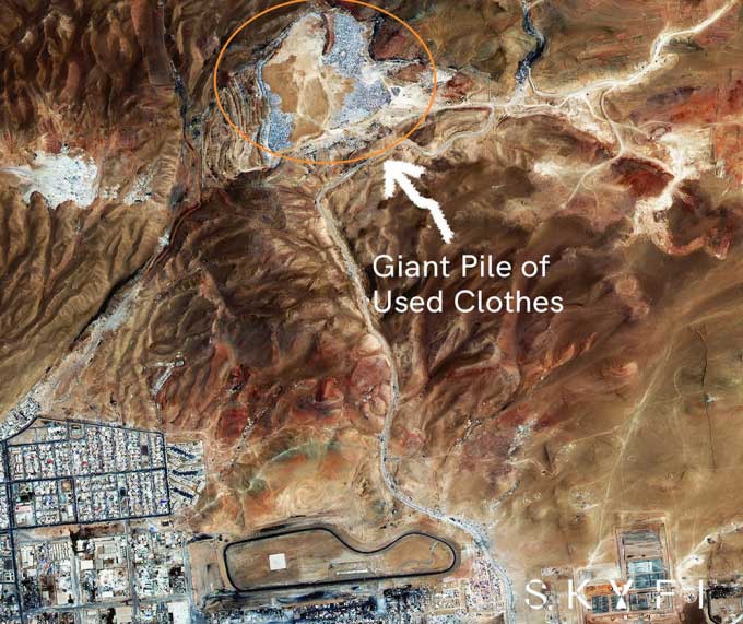 Satellite image showing the massive clothing waste in the Atacama Desert, northern Chile.