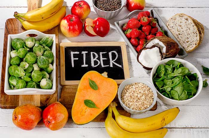 Fiber is primarily found in fruits, vegetables, whole grains, and legumes.