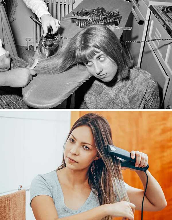 Hair straightening then and now