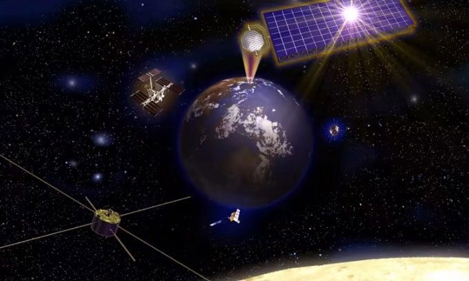 Simulation of solar power generation system in space.
