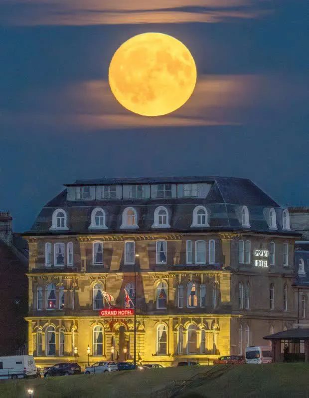 The supermoon over Tynemouth Grand Hotel, England