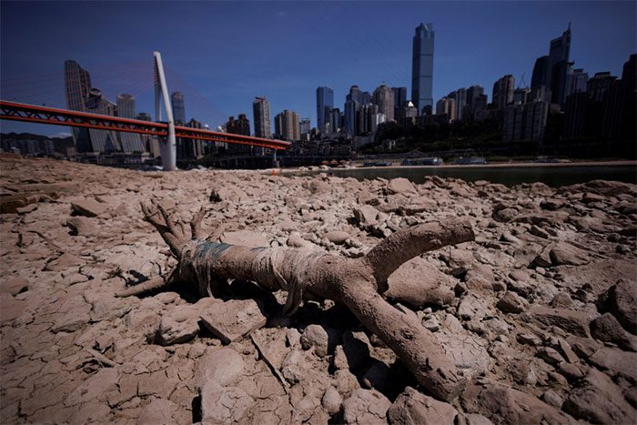 The Jialing River, a tributary of the Yangtze River, runs dry in Chongqing, China